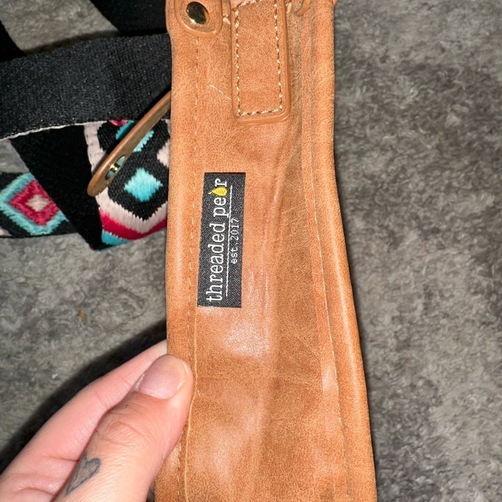 Threaded Pear Multicolor Chevron Strap Brown Leat… - image 5